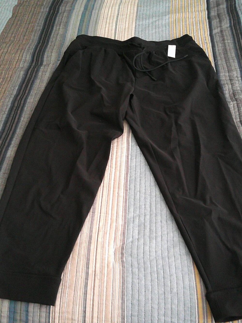 T By Talbots Black Silky Cuffed Pants, elastic waist & back pocket Size L NWT